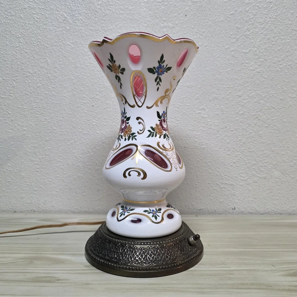 Vintage Bohemian Czech Glass Vintage Lamp
